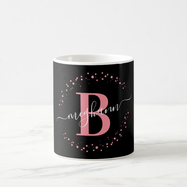 Girendy Pink Black Name Monogram Script Kaffeetasse (Mittel)