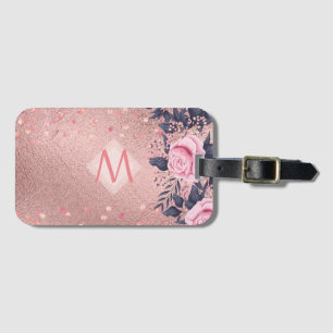 Giresters Ever ROSEGOLD Blue Pink Floral MONOGRAM Gepäckanhänger