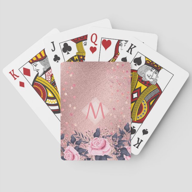 Giresters Ever ROSEGOLD Blue Pink Floral MONOGRAM Spielkarten (Rückseite)