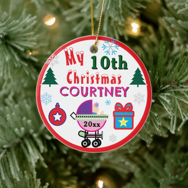 Girl 10th Christmas Doll Carriage Trees Any Age Keramik Ornament (Baum)