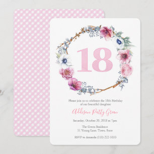 Girl 18. Geburtstagsparty Kranz der rosa Blume Einladung