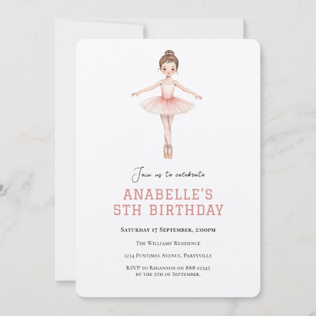 Girl 5th birthday ballet  einladung (Vorderseite)