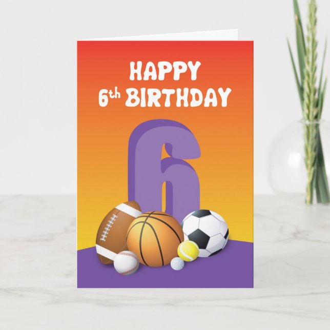 Girl 6. Geburtstag Sportbälle Karte (Vorderseite)