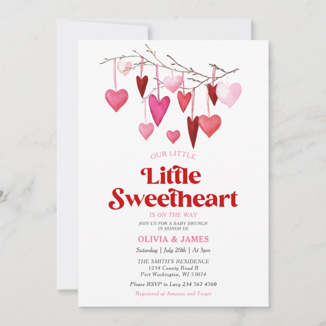 Girl A Little Sweetheart Valentine Baby Dusche Einladung (Vorderseite)