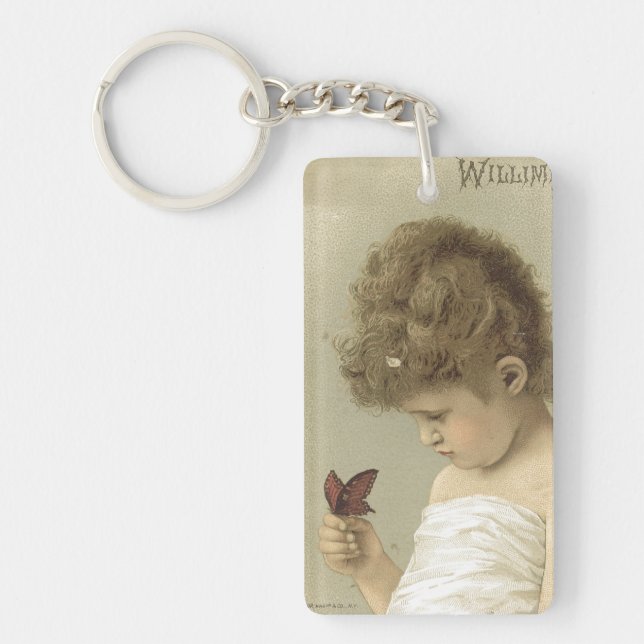Girl Admiring Butterfly Ephemera Schlüsselanhänger (Vorderseite)