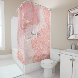 Girl Agate Pink Glitzer Blush Monogram Duschvorhang