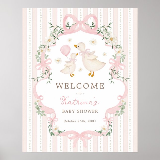 Girl Albern Goose Coquette Bow Baby Dusche Willkom Poster (Vorne)