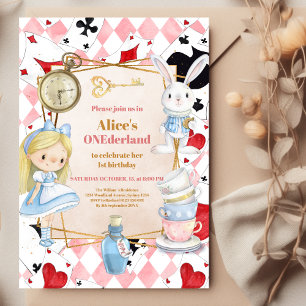 Girl Alice im Wunderland 1. Geburtstag Tee Party Einladung