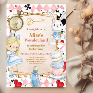 Girl Alice im Wunderland Birthday Tee Einladung