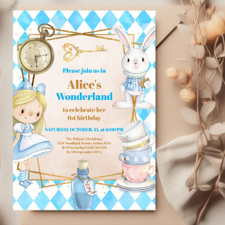 Girl Alice im Wunderland Birthday Tee Einladung
