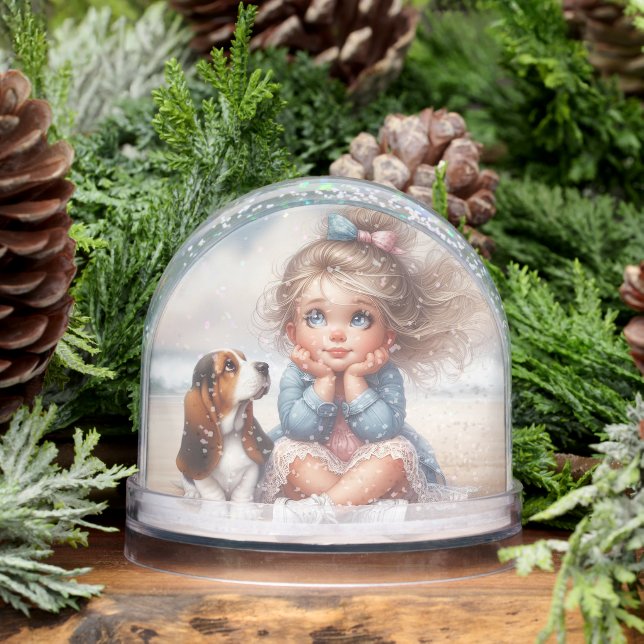 Girl and Basset Hound Schneekugeln (Winter)