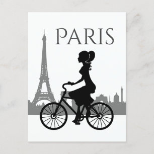 Girl and Bicycle Paris Eiffel Tower Postkarte