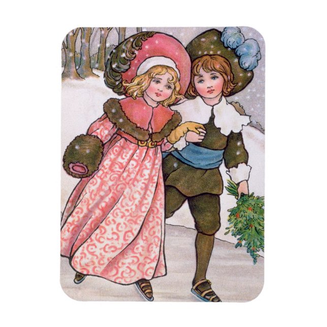 Girl and boy ice skating - Florence Hardy Magnet (Vertikal)