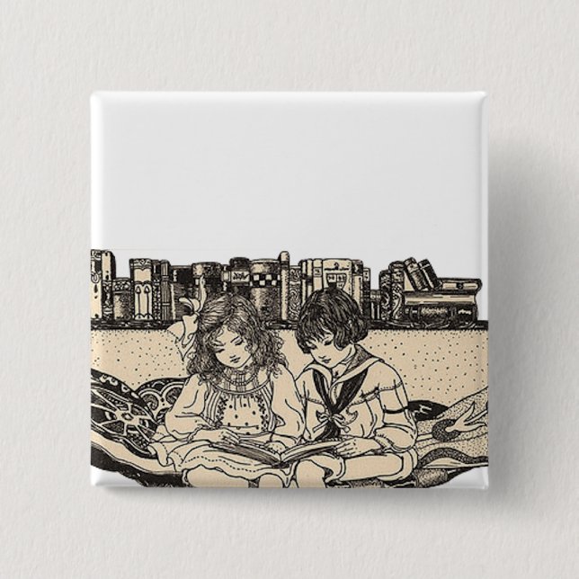 Girl and Boy Reading Button (Vorderseite)