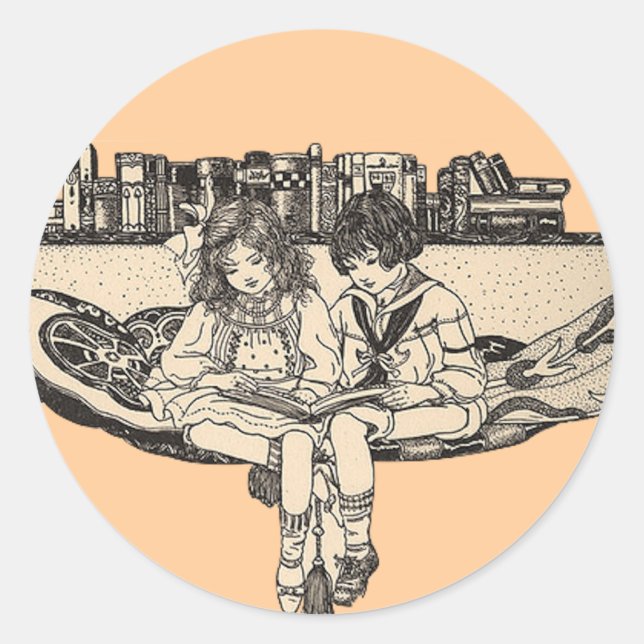 Girl and Boy Reading Runder Aufkleber (Vorderseite)