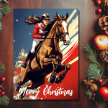 Girl and Horse Jumping Frohe Weihnachten