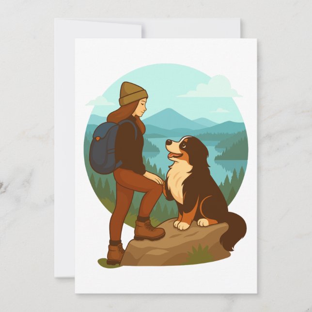Girl and Mountain Dog Adventure Illustration Einladung (Vorderseite)