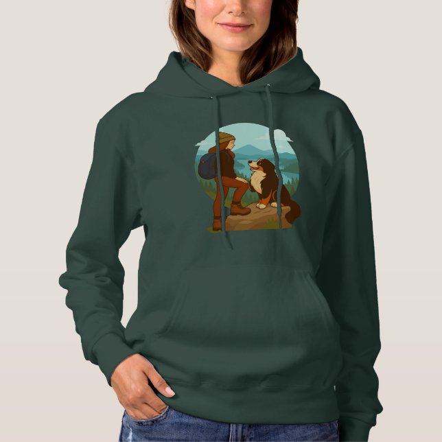 Girl and Mountain Dog Adventure Illustration Hoodie (Vorderseite)