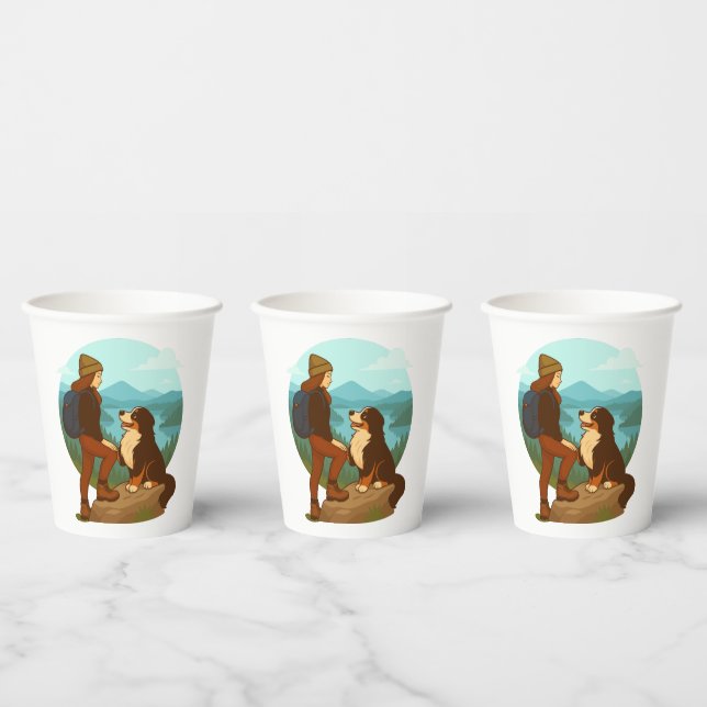 Girl and Mountain Dog Adventure Illustration Pappbecher (Multi)