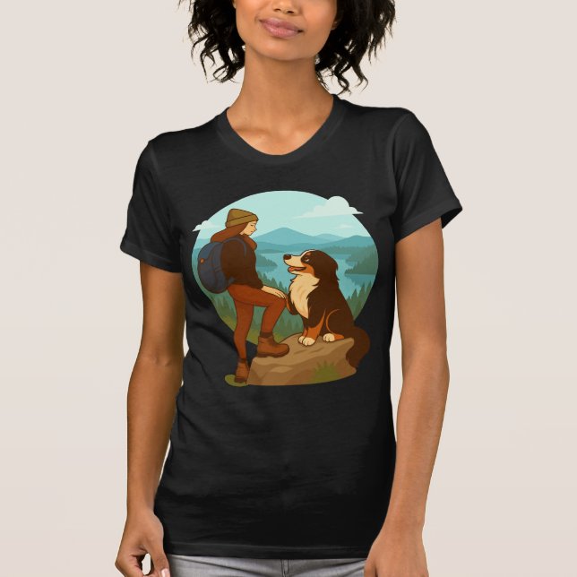 Girl and Mountain Dog Adventure Illustration T-Shirt (Vorderseite)