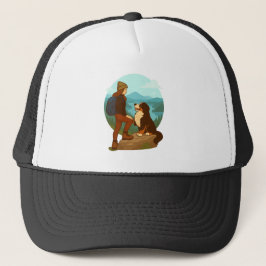 Girl and Mountain Dog Adventure Illustration Truckerkappe