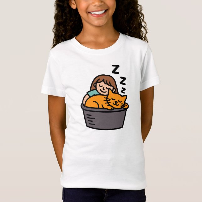 Girl and Orange Cat Sleeping in Bucket T-Shirt (Vorderseite)