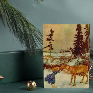 Girl and Reindeer Postkarte