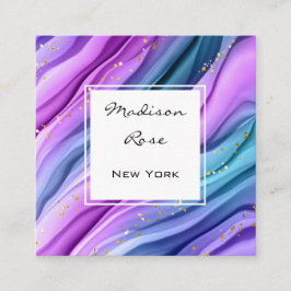 Girl and Trendy Lila Blue Ink and Gold Glitzern Quadratische Visitenkarte