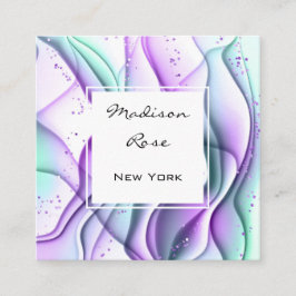 Girl and Trendy Lila Green White Ink & Glitzern Quadratische Visitenkarte