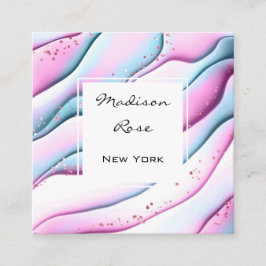 Girl and Trendy Pink Aqua Weißer Tinte und Glitzer Quadratische Visitenkarte