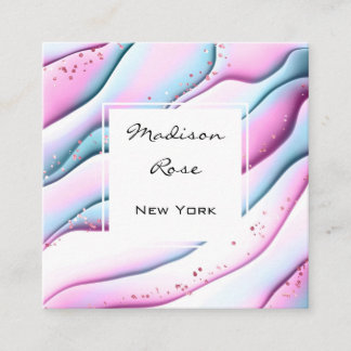 Girl and Trendy Pink Aqua Weißer Tinte und Glitzer Quadratische Visitenkarte