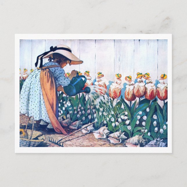 Girl and Tulip, Jessie Willcox Smith Postkarte (Vorderseite)