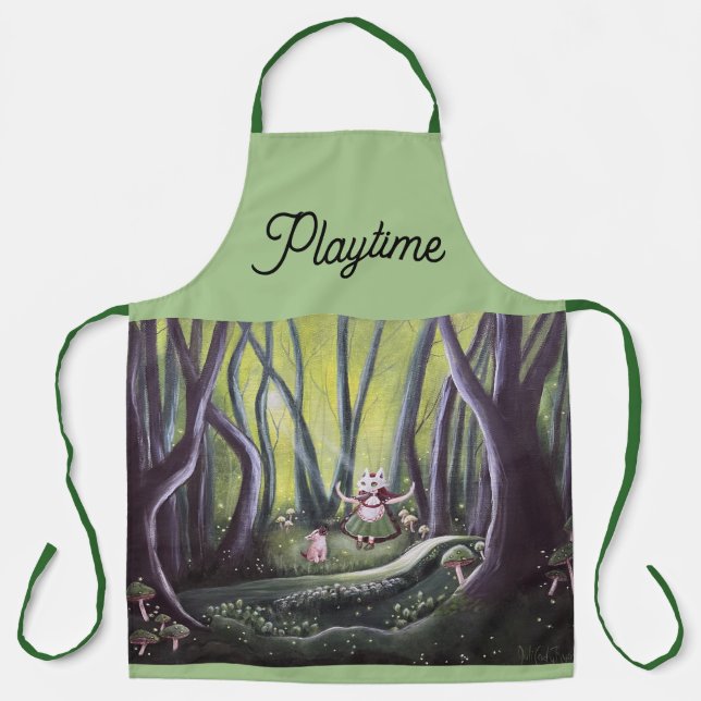 Girl and Wolf Cub Whimsical Art  Schürze (Vorderseite)