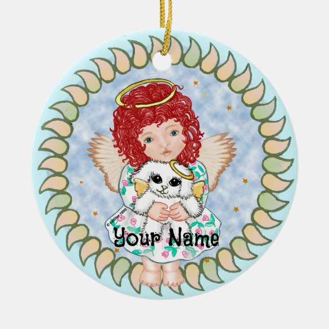 Girl Angel Holding Dog Keramik Ornament (Vorne)