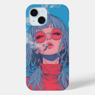 Girl animiert blau und rot Illustrationsrauch Case-Mate iPhone Hülle