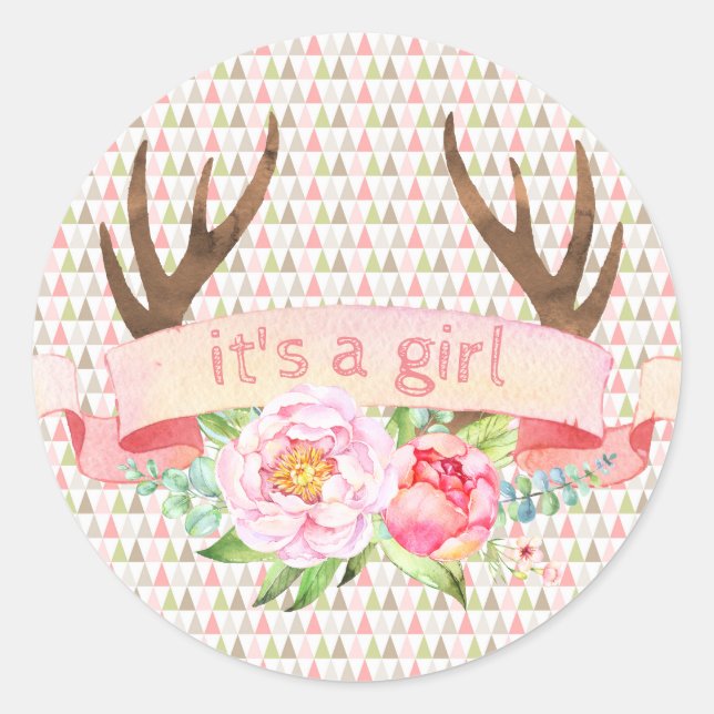 Girl Antler ist ein Mädchen-Tribal-Baby-Aufkleber Runder Aufkleber (Vorderseite)