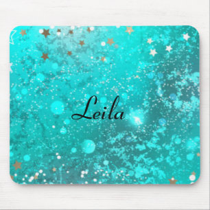 Girl Aquamarin Aqua Blue Glitzer Sparkle Monogram Mousepad