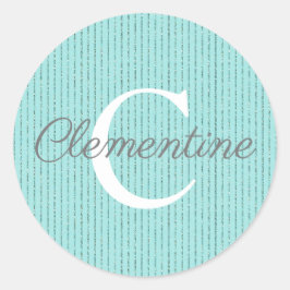 Girl Aquamarin Aqua Blue Glitzer Streifen Monogram Runder Aufkleber