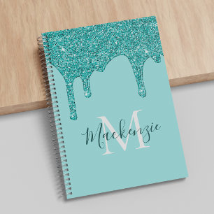 Girl Aquamarin Aqua Sparkle Glitzer Tropfens Monog Notizbuch