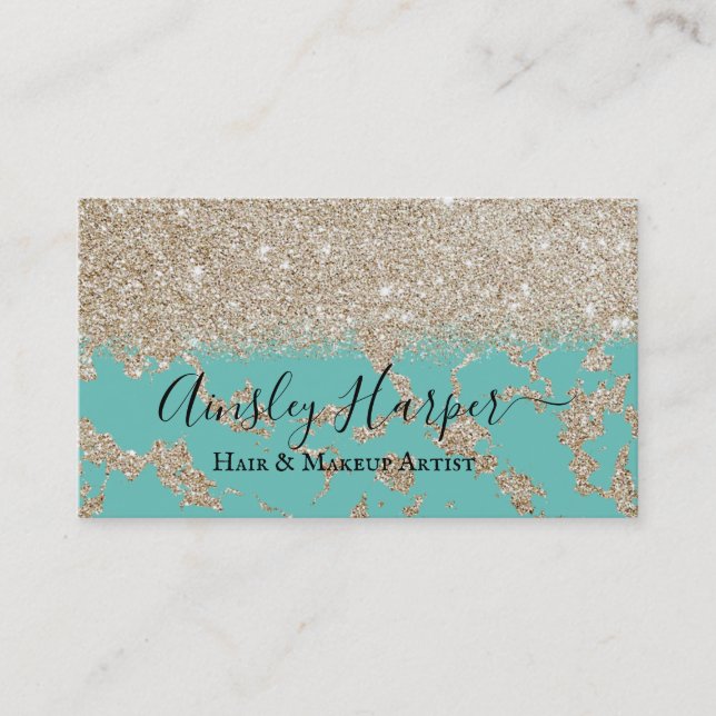 Girl Aquamarin Glamour Gold Glitzer Marmor Gradien Visitenkarte (Vorderseite)