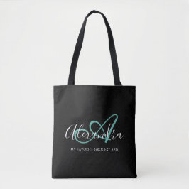 Girl Aquamarin Green Chic Black Script Name Monogr Tasche