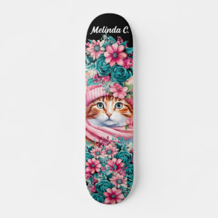 Girl Aquamarin & Pink Blume Weihnachten Kitten Skateboard