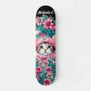 Girl Aquamarin & Pink Blume Weihnachten Kitten Skateboard
