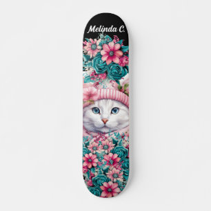 Girl Aquamarin & Pink Blume Weihnachten Kitten Skateboard