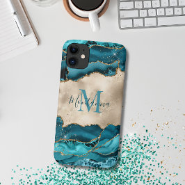 Girl Aquamarin Turquoise & Gold Agate Stone Monogr Case-Mate iPhone Hülle