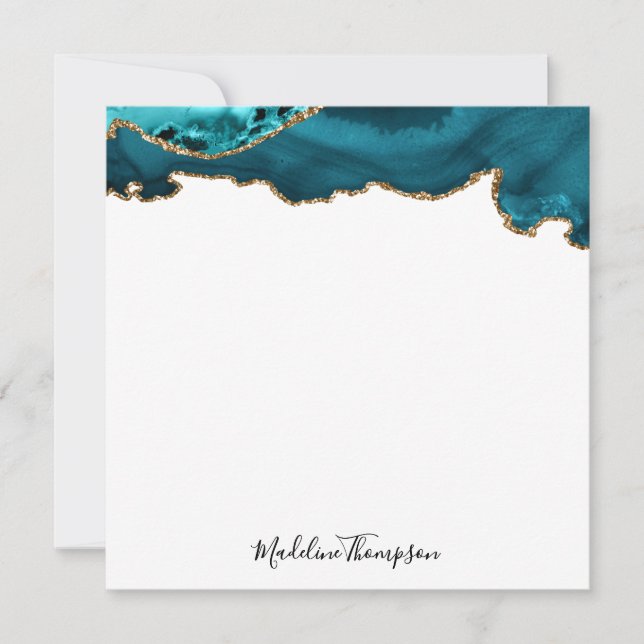 Girl Aquamarin Velvet Agate Geode Script Square Mitteilungskarte (Vorderseite)