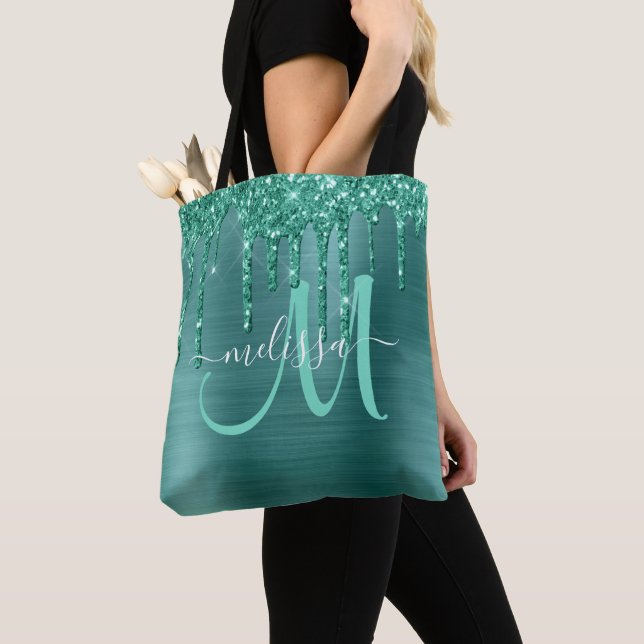 Girl-Aquamarine Tropfscheibe Glitzer gebürstetes M Tasche (Von Nahem)