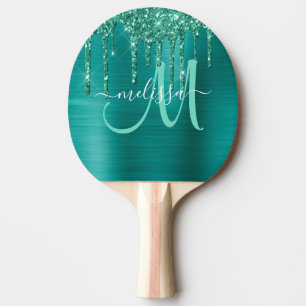 Girl-Aquamariner Dripping-Glitzer Brushed Metal Mo Tischtennis Schläger