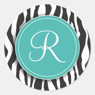 Girl Aquamarines Monogram Zebra Druckaufkleber Runder Aufkleber