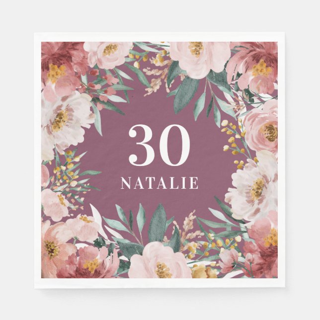 Girl Aquarellblume Geburtstag rosa Chic Serviette (Vorderseite)